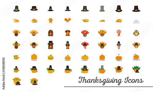 Set of thanksgiving icons with text - Vector