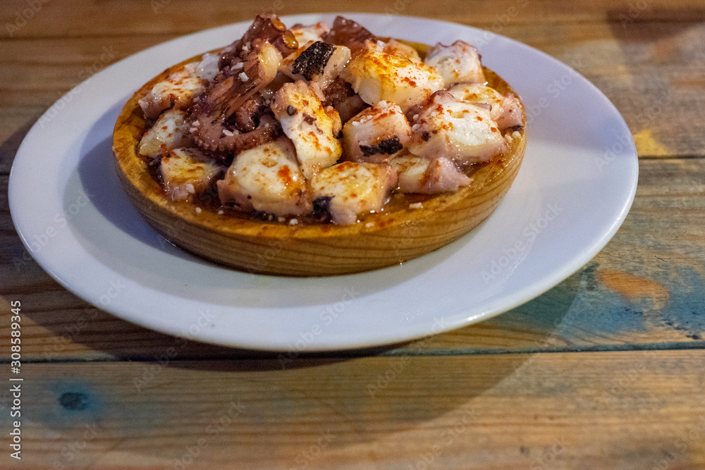 Galician-Style Octopus (Pulpo) on the plate.