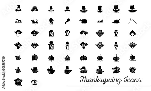 Set of thanksgiving silhouettes with text - Vector