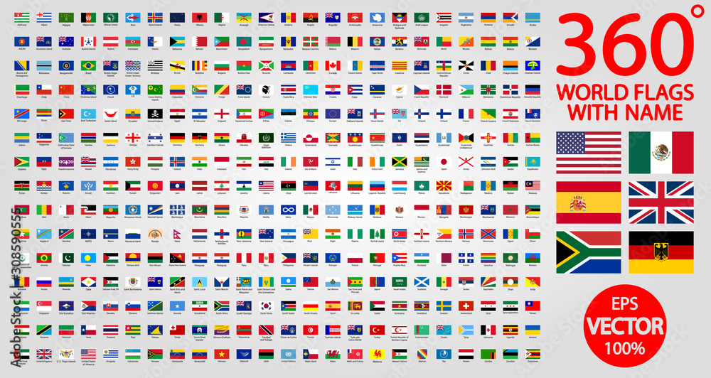 All official national flags of the world . circular design. 360 world flags with name - obrazy, fototapety, plakaty 