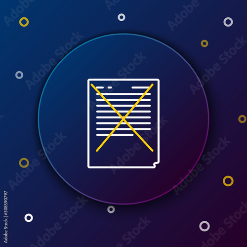 White and yellow line Exam paper with incorrect answers survey icon on dark blue background. Bad mark of test results, concept of unsuccessful report. Colorful outline concept. Vector Illustration
