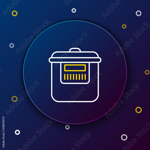 White and yellow line Slow cooker icon isolated on dark blue background. Electric pan. Colorful outline concept. Vector Illustration