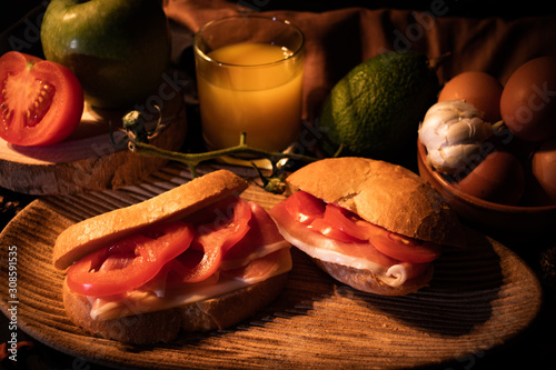 Bread with serrano ham and tomato photo