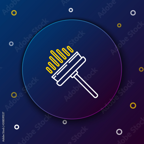 White and yellow line Cleaning service with of rubber cleaner for windows icon on dark blue background. Squeegee, scraper, wiper. Colorful outline concept. Vector Illustration