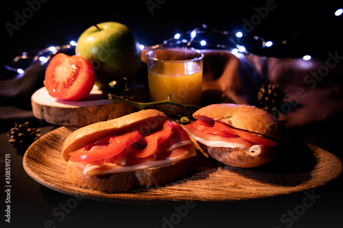 Bread with serrano ham and tomato photo