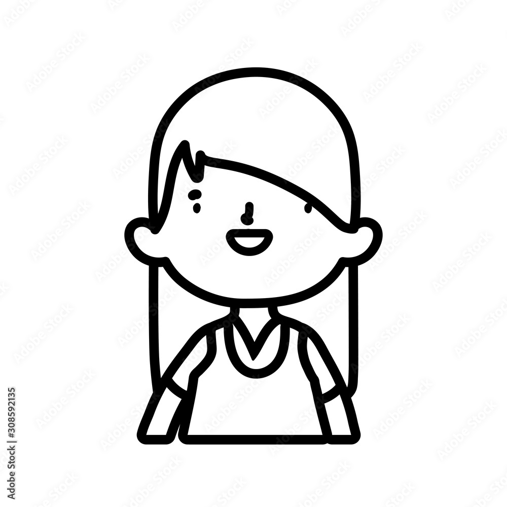 cute little girl happy cartoon character thick line cute little girl happy cartoon character thick line