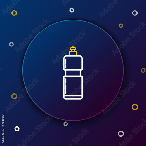 White and yellow line Plastic bottle for liquid laundry detergent, bleach, dishwashing liquid or another cleaning agent icon on dark blue background. Colorful outline concept. Vector Illustration