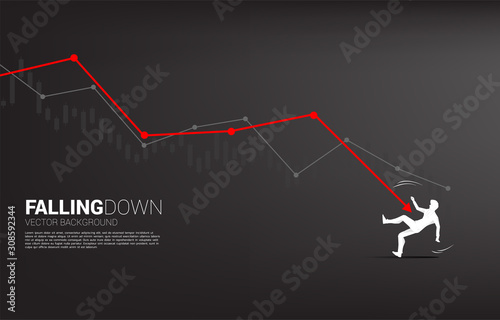 silhouette of businessman falling down from downturn graph. Concept for fail and accidental business