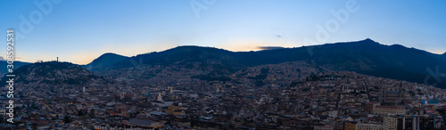 Summer sunset in Quito, panoramic view of the old city