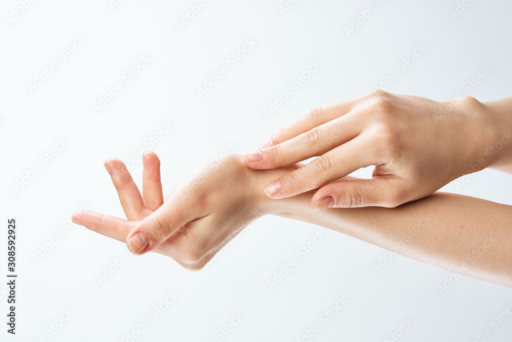 female hands on white background female hands on white background