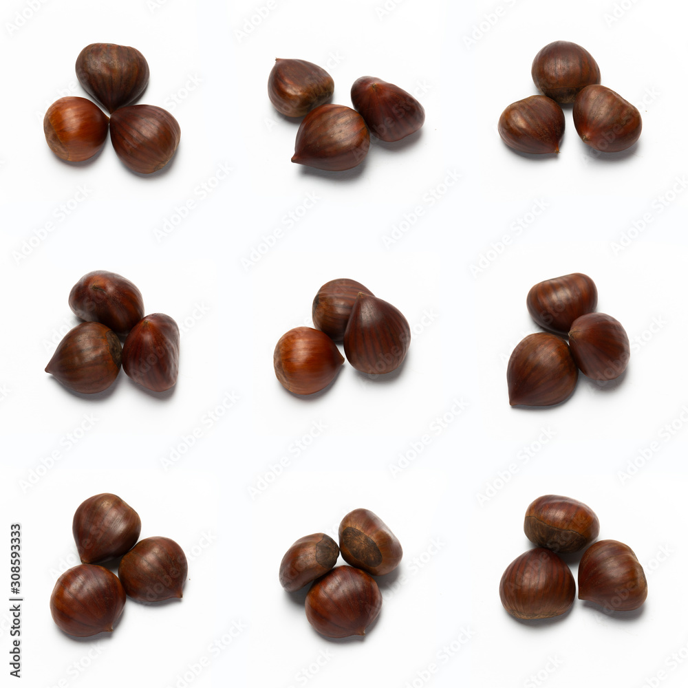 Variations of Chestnuts, tripple, isolated on white background Variations of Chestnuts, tripple, isolated on white background