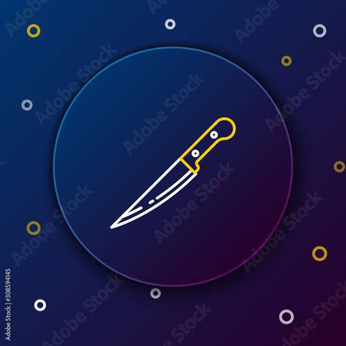 White and yellow line Knife icon isolated on dark blue background. Cutlery symbol. Colorful outline concept. Vector Illustration