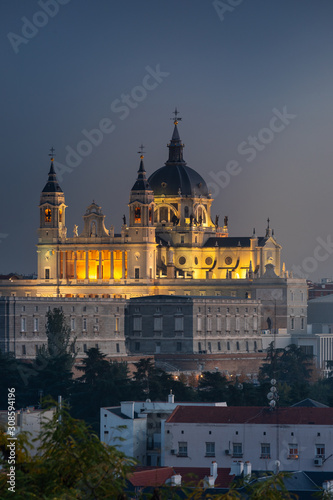 Fototapeta Naklejka Na Ścianę i Meble -  Far look from the Almudena Cathedral in Madrid, Spain.	