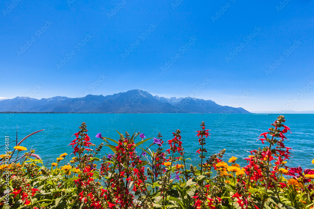 Beautiful view of Geneva lake at Montreux
