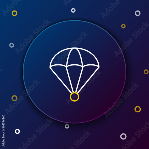 White and yellow line Parachute icon isolated on dark blue background. Colorful outline concept. Vector Illustration