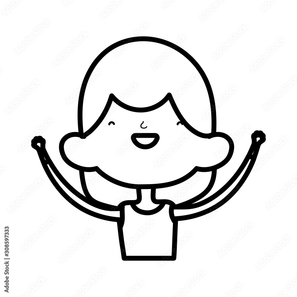 cute little girl happy cartoon character thick line