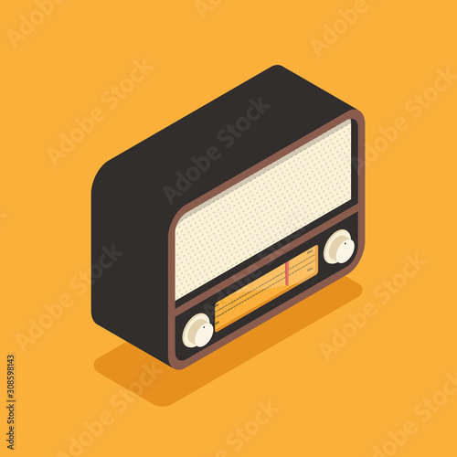 Classic retro vintage radio isometric flat design style