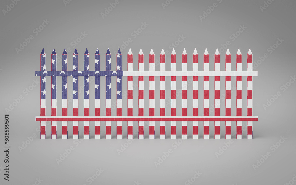 Fence in colours of the flag of the United States of America 3d illustration render