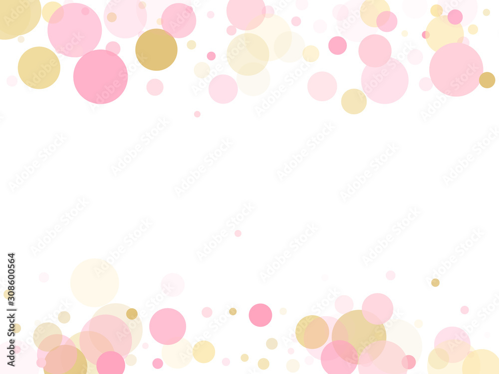 Holiday vector pattern. Gold, pink and rose color round confetti dots, circles scatter on white. 