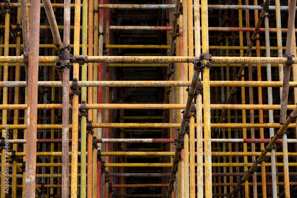 Scaffolding steel pipe at a construction site