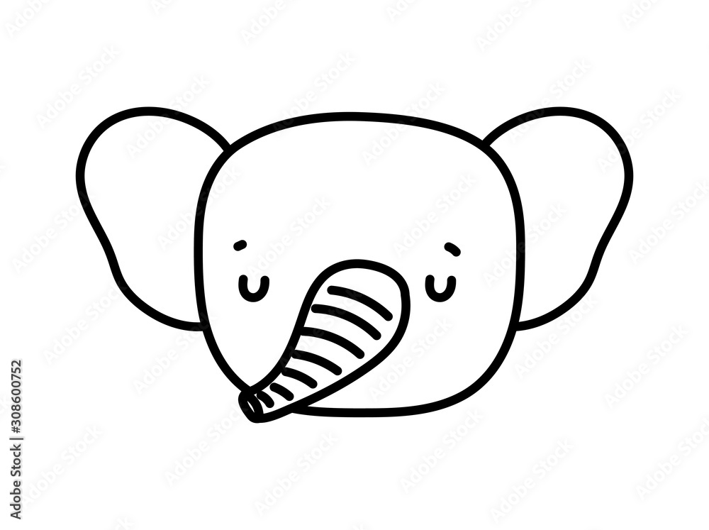 cute elephant head animal wildlife cartoon line style cute elephant head animal wildlife cartoon line style