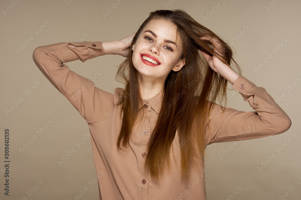 portrait of young woman with long hair portrait of young woman with long hair