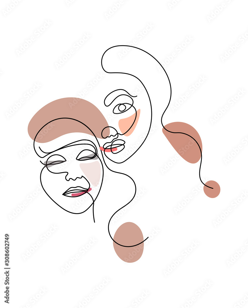Set Of Abstract Two Women Face One Line Drawing Portrait Minimalistic Style Fine One Line Drawing Abstract Face One Line Drawing Abstract Faces Modern Continuous Line Art Stock Vector Adobe Stock