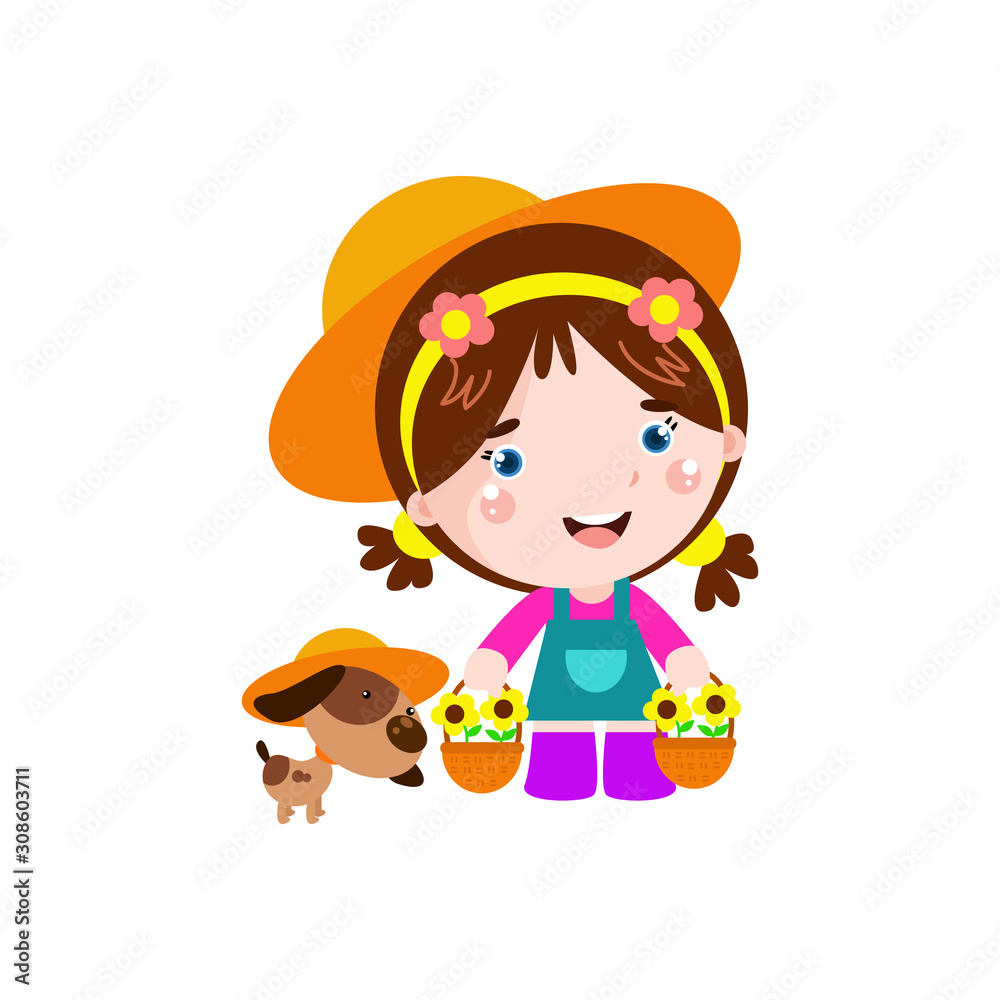 Little Girl Playing with Dog Cartoon Vector Template Design Illustration Little Girl Playing with Dog Cartoon Vector Template Design Illustration