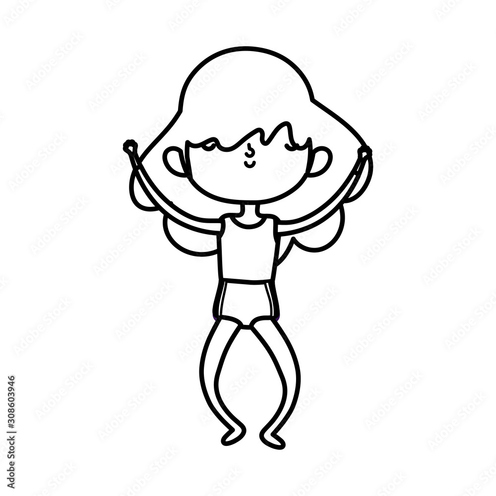 cute little girl happy cartoon character thick line cute little girl happy cartoon character thick line
