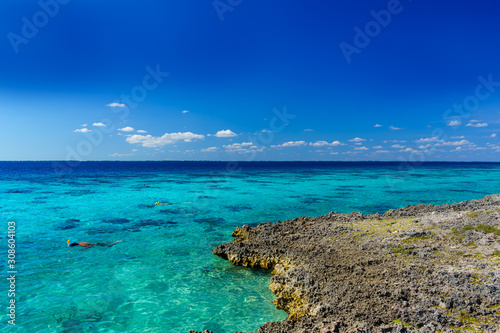 Caribbean Sea Rocky Coast, Emerald Water and Snorkelers at Bay of Pigs, Cuba
