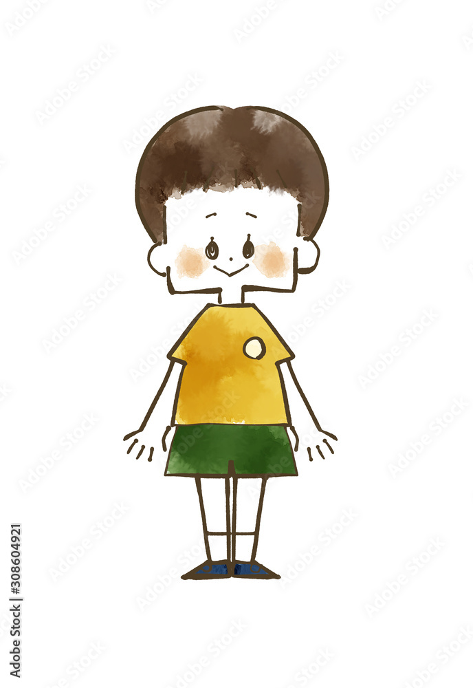 男の子-笑顔-全身-水彩