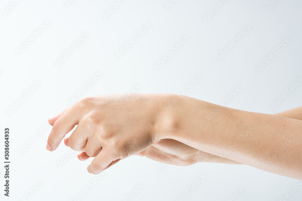 woman hands with manicure on white background