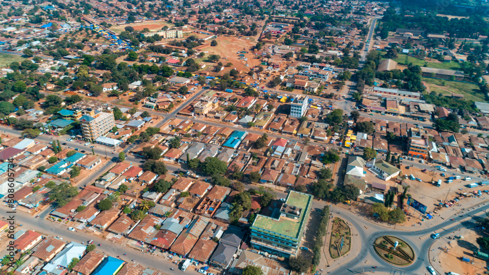 Aerial view of the Morogoro town in  Tanzania