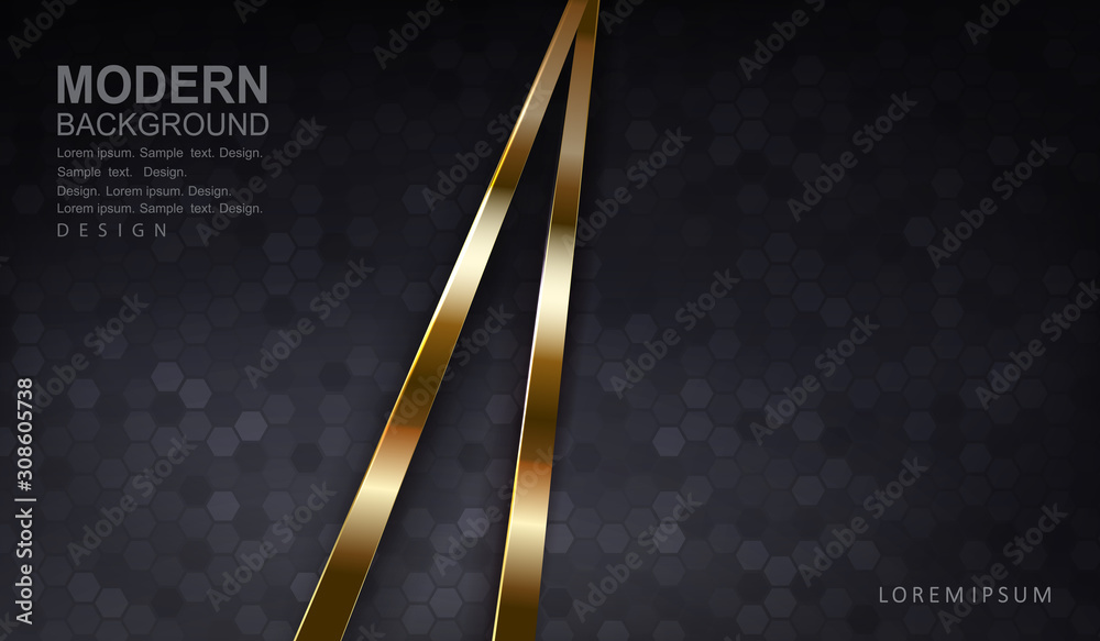 Gray design with a mosaic of polygons, two stripes of golden hue Gray design with a mosaic of polygons, two stripes of golden hue