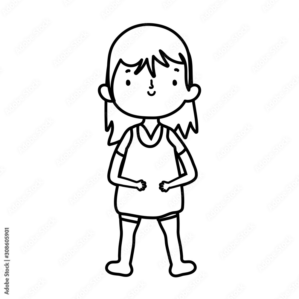 cute little girl happy cartoon character thick line cute little girl happy cartoon character thick line