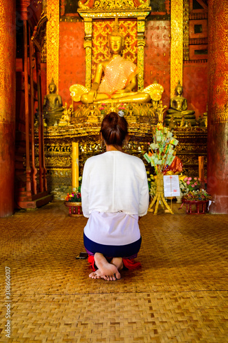 Thai woman with Lanna style background photo