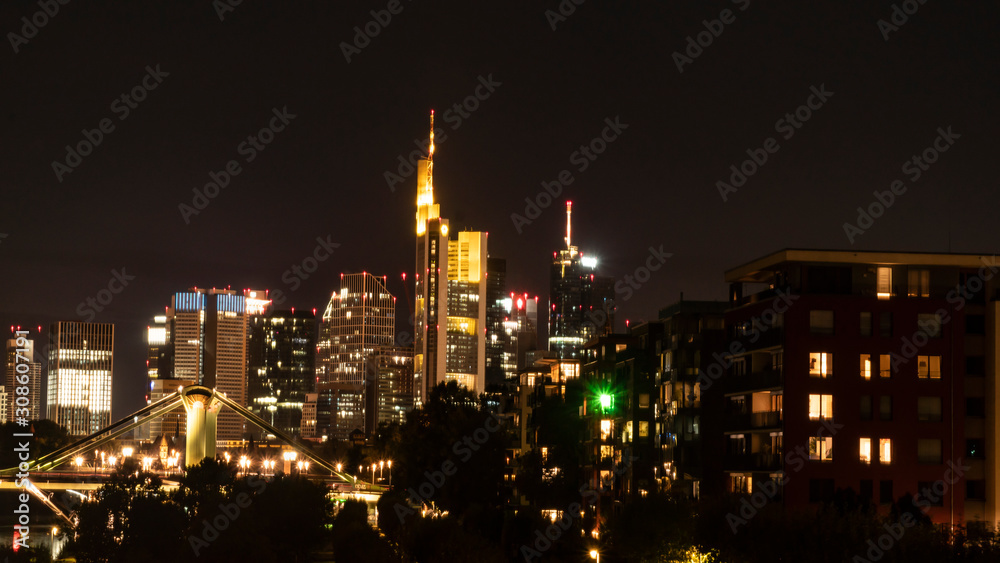 Illuminated Frankfurt cityscape at Night
