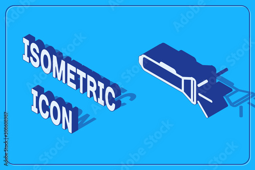 Isometric Flashlight icon isolated on blue background. Vector Illustration