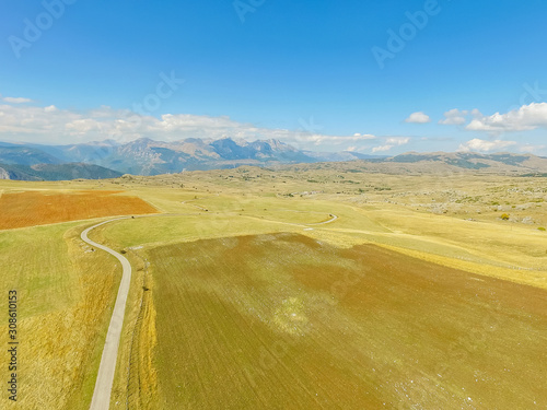 Aerial view on Boricje in Montenegro. Pluzine Municipality. Beautiful landscape, pasture. grazing, grassland, pastureland, pasturage, grass. photo