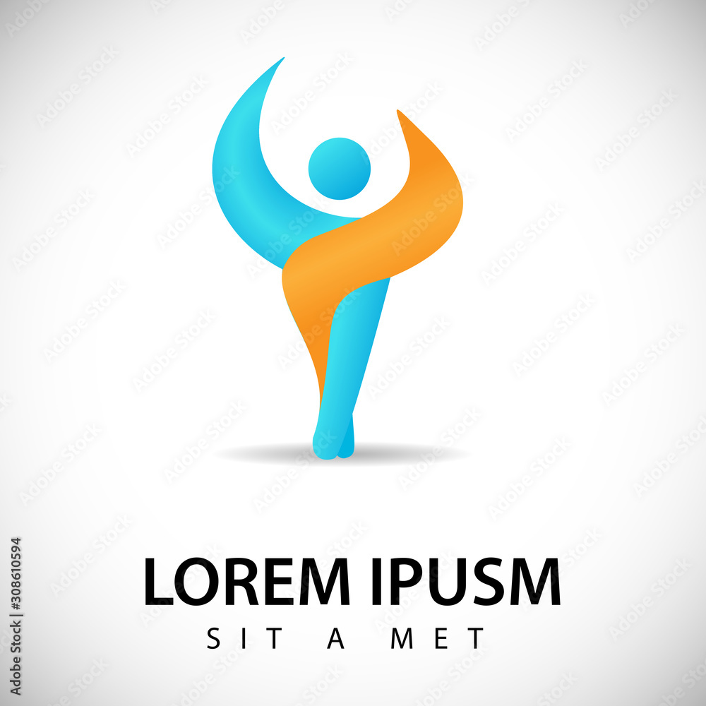 Abstract People Logo Set. Human Figure Isolated On Gray. Sport Icon For ...