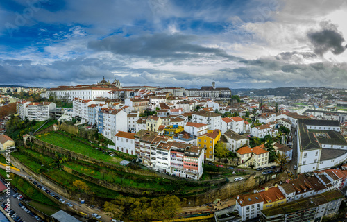 Aerial panorama of Coimbra town and university in Portugal