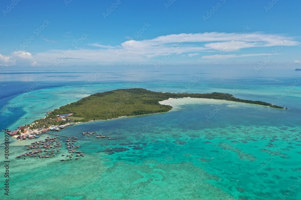 Aerial view of Omadal island in Semporna, Sabah, Malaysia.