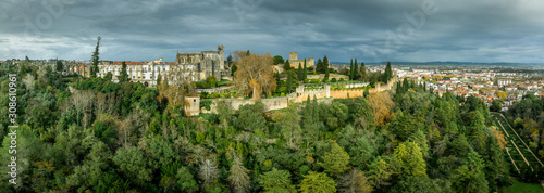 Aerial view of Tomar castle and convent on a winter afternoon in Portugal © tamas