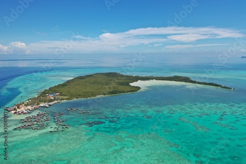Aerial view of Omadal island in Semporna, Sabah, Malaysia. © muslian