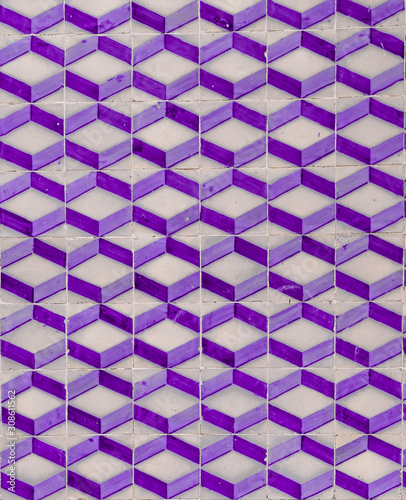 Fototapeta Naklejka Na Ścianę i Meble -  purple 3D like square pattern azulejos tiles from Portugal