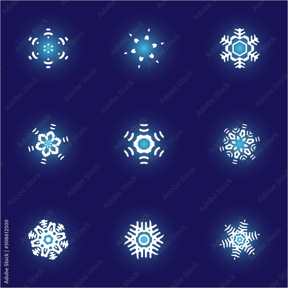 Collection of cute snowflakes on blue background. Collection of cute snowflakes on blue background.