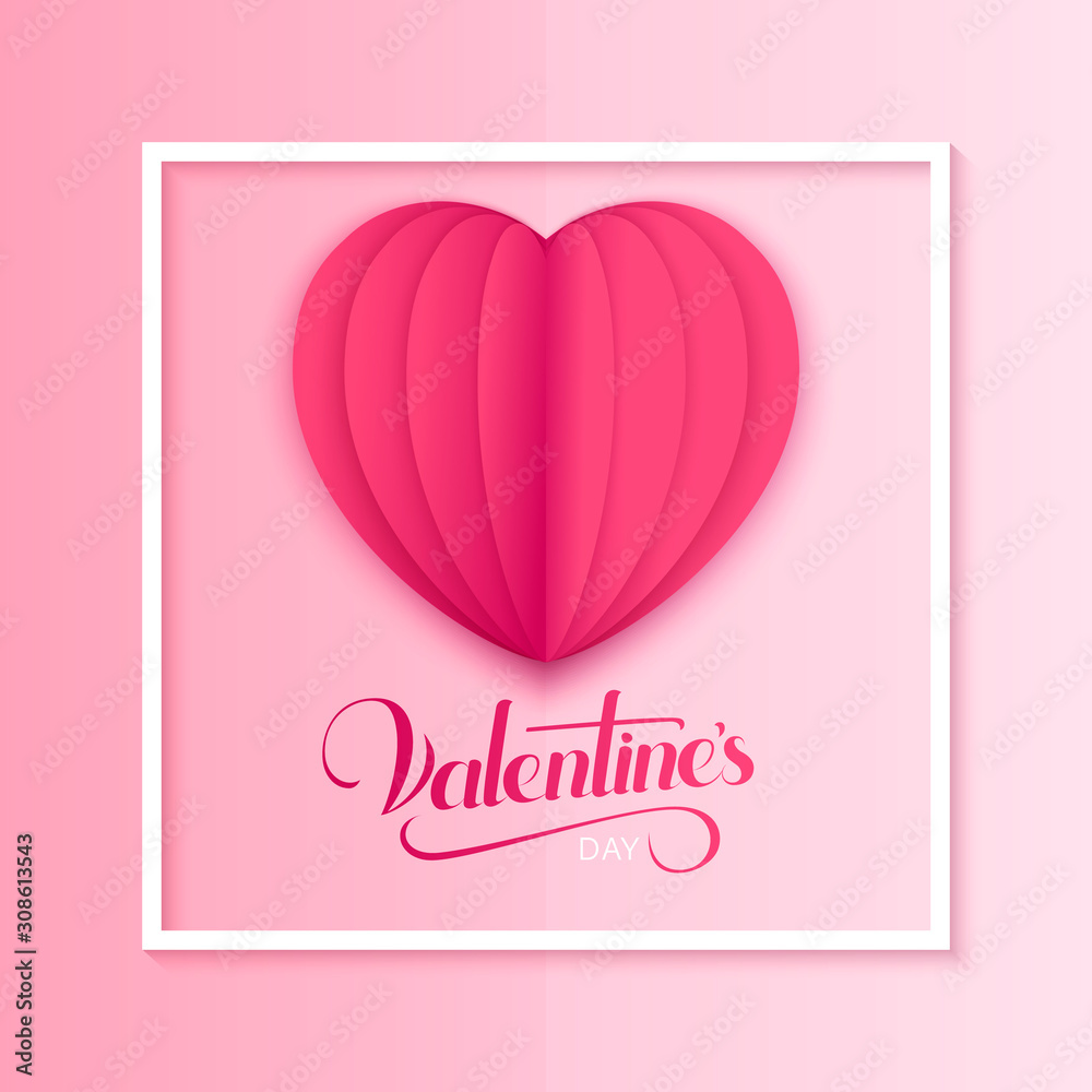 Happy valentines day vector greetings card design with paper cut red heart shape hot air balloons flying and hearts in white background. Vector illustration.