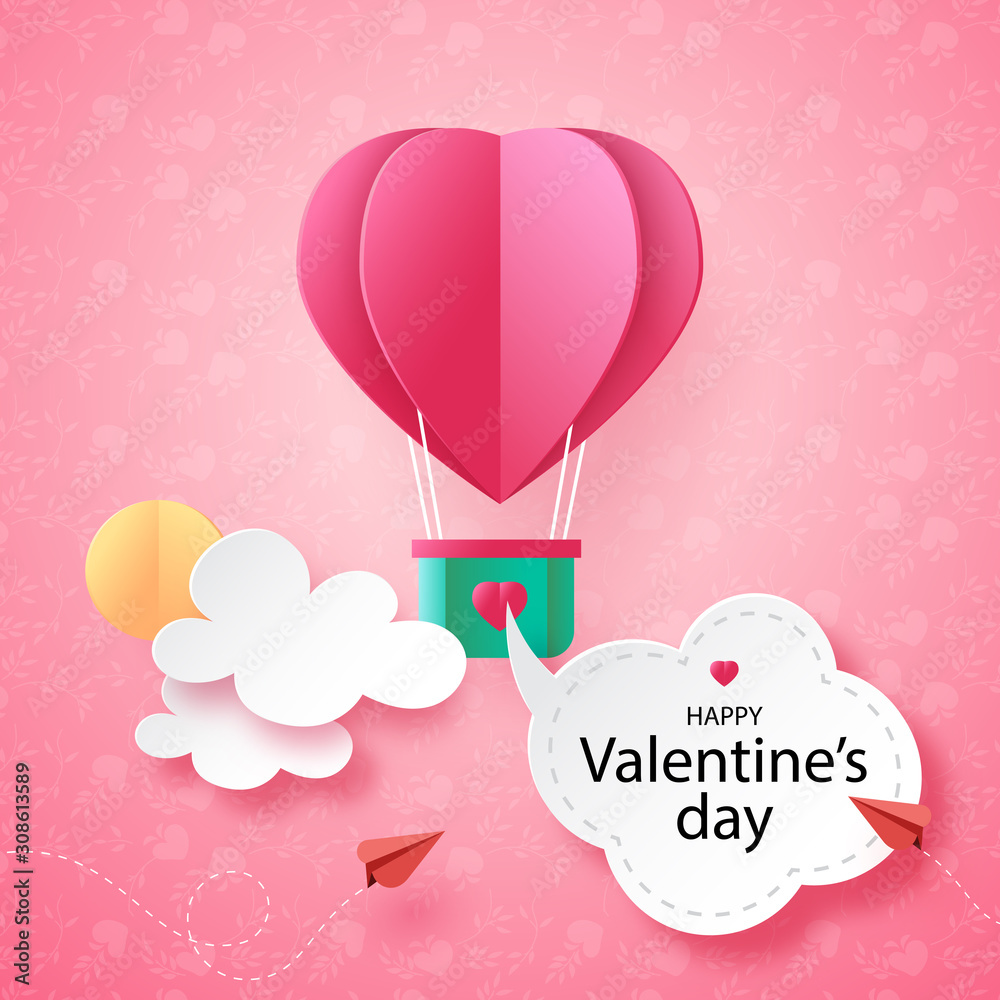 Paper art style of valentine's day greeting card template background.Vector illustration.
