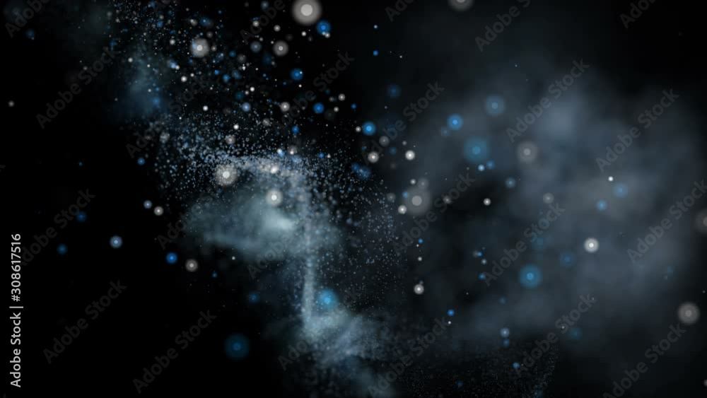Futuristic animation with wave object and glitter particles in slow motion, 4096x2304 loop 4K