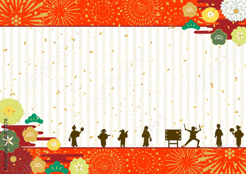 花火　お正月　和風背景